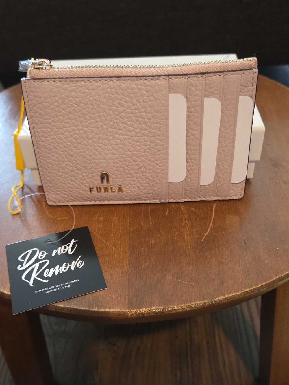 NWT Furla Camelia Zip Up Medium Card Holder Case w/Gold Hardware In Blush Pink